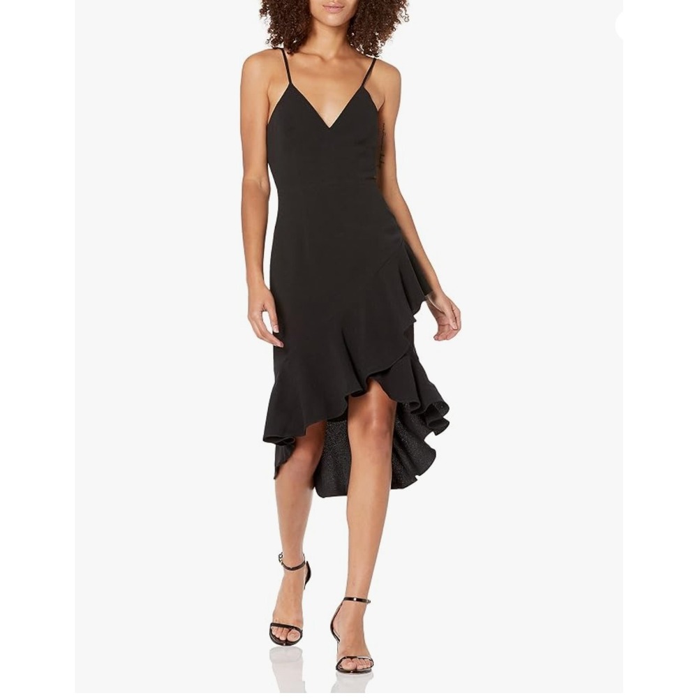 Dress the Population Wendy Ruffle High-Low Midi Dress XL Black Cocktail Party